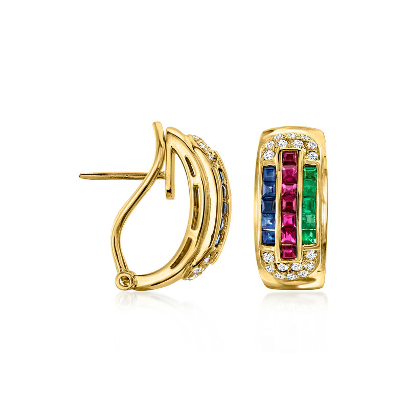 C. 1980 Vintage 1.85 ct. t.w. Multi-Gemstone and .50 ct. t.w. Diamond Earrings in 18kt Yellow Gold image number 0