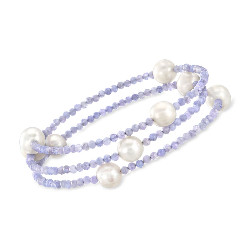 8-8.5mm Cultured Pearl and 16.00 ct. t.w. Tanzanite Bead Wrap Bracelet. 7&quot; image number 0