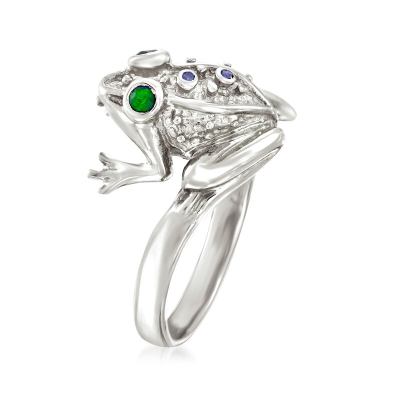Sterling Silver Frog Ring with Multi-Gemstone Accents image number 2