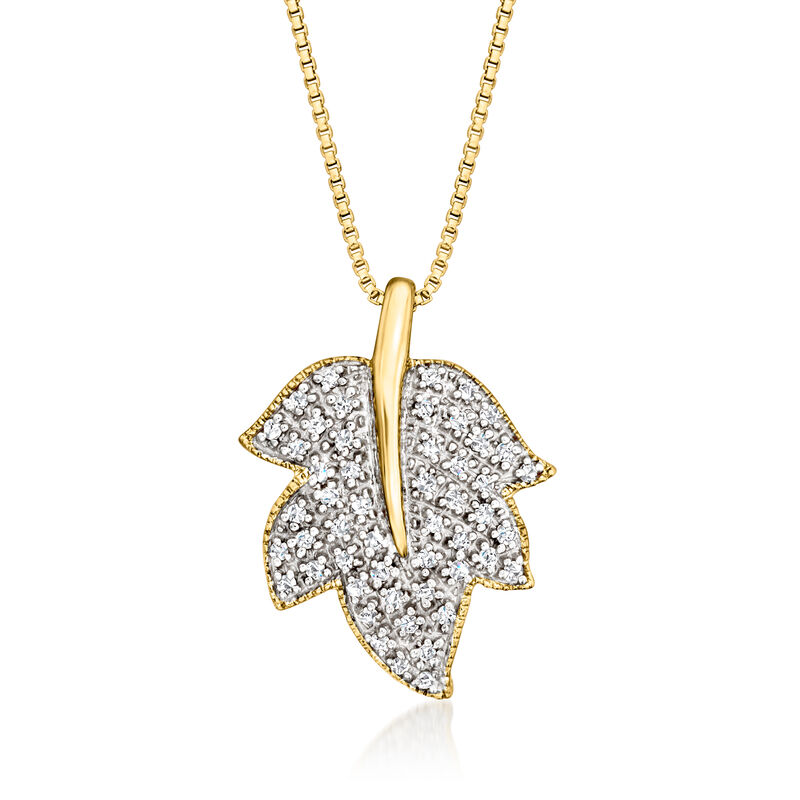 .20 ct. t.w. Diamond Leaf Pendant Necklace in 18kt Gold Over Sterling. 18&quot; image number 1