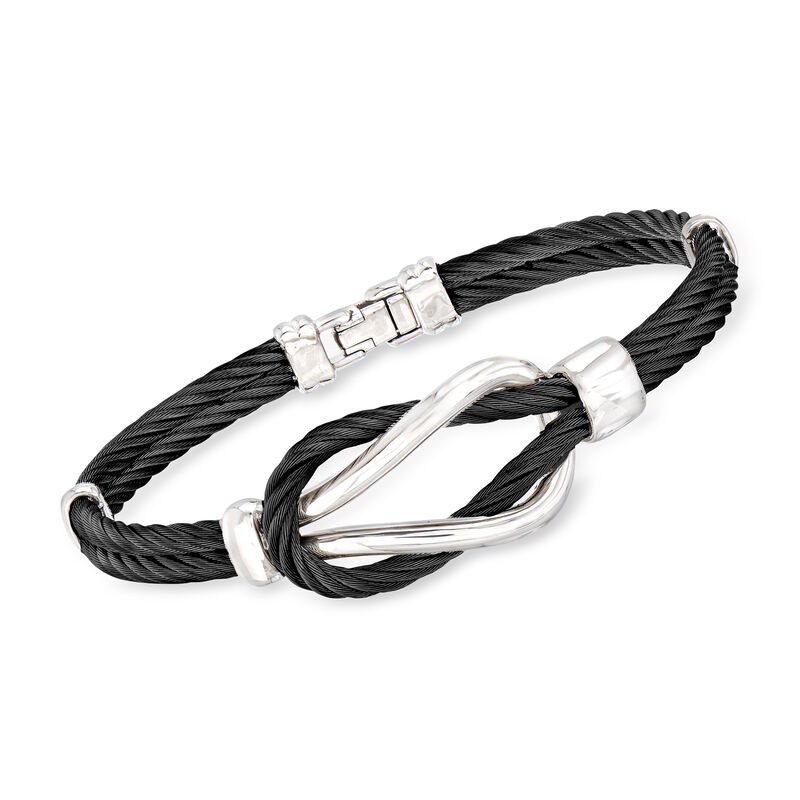 ALOR Men's Black Stainless Steel Cable Knot Bracelet. 8&quot; image number 0
