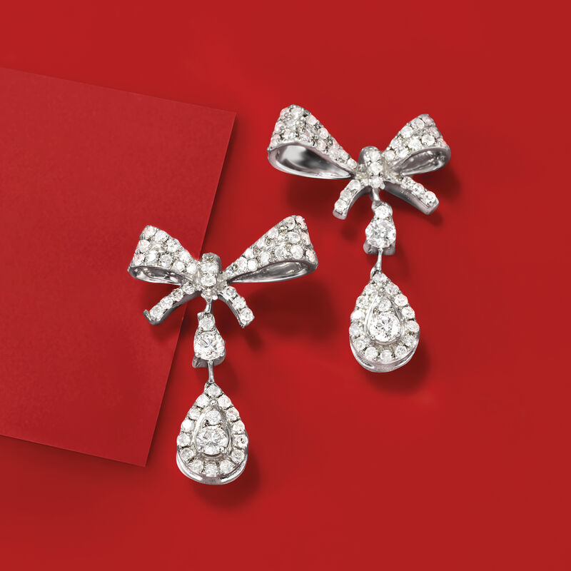 .75 ct. t.w. Diamond Bow Drop Earrings in 14kt White Gold image number 2