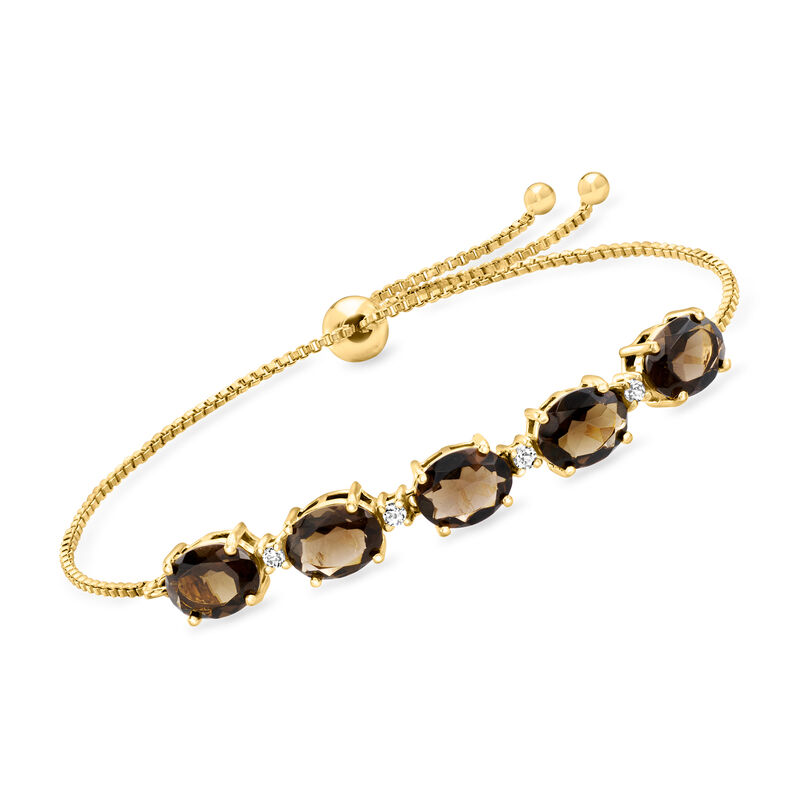 4.60 ct. t.w. Smoky Quartz and .10 ct. t.w. White Topaz Bolo Bracelet in 18kt Gold Over Sterling image number 0