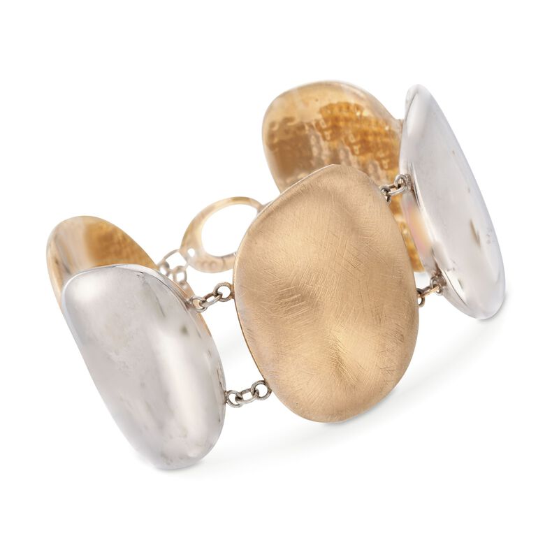 C. 1970 Vintage 18kt Two-Tone Gold Wide Oval Bracelet image number 0