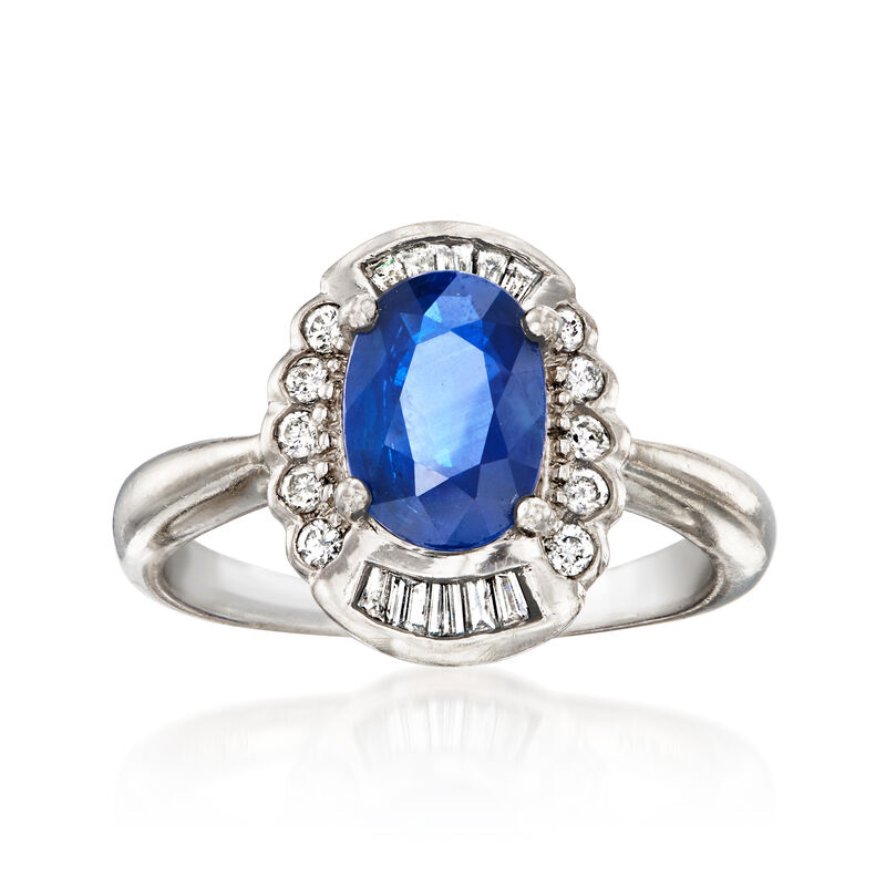 C. 1980 Vintage 1.60 Carat Sapphire and .22 ct. t.w. Diamond Ring in Platinum. Size 5 image number 0