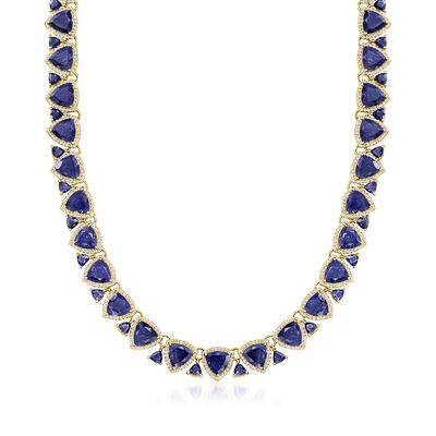 95.00 ct. t.w. Sapphire and 5.75 ct. t.w. White Topaz Necklace in 18kt Gold Over Sterling