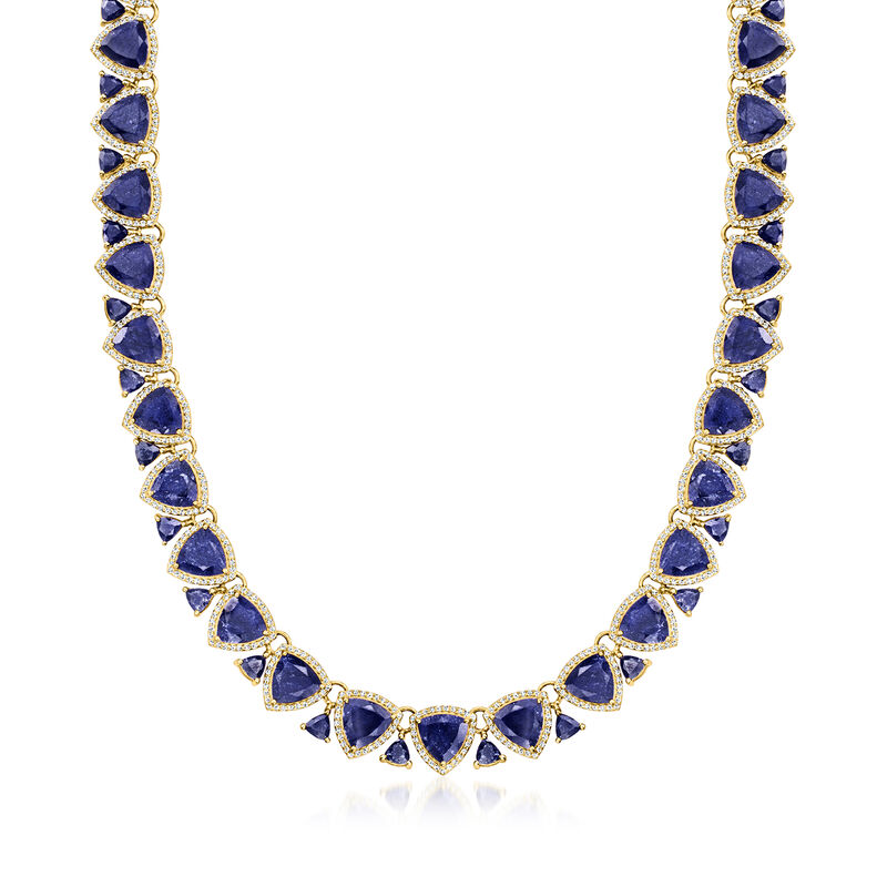 95.00 ct. t.w. Sapphire and 5.75 ct. t.w. White Topaz Necklace in 18kt Gold Over Sterling image number 0