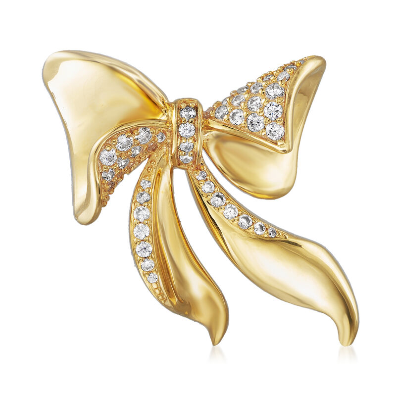 .55 ct. t.w. CZ Bow Pin in 18kt Gold Over Sterling image number 0