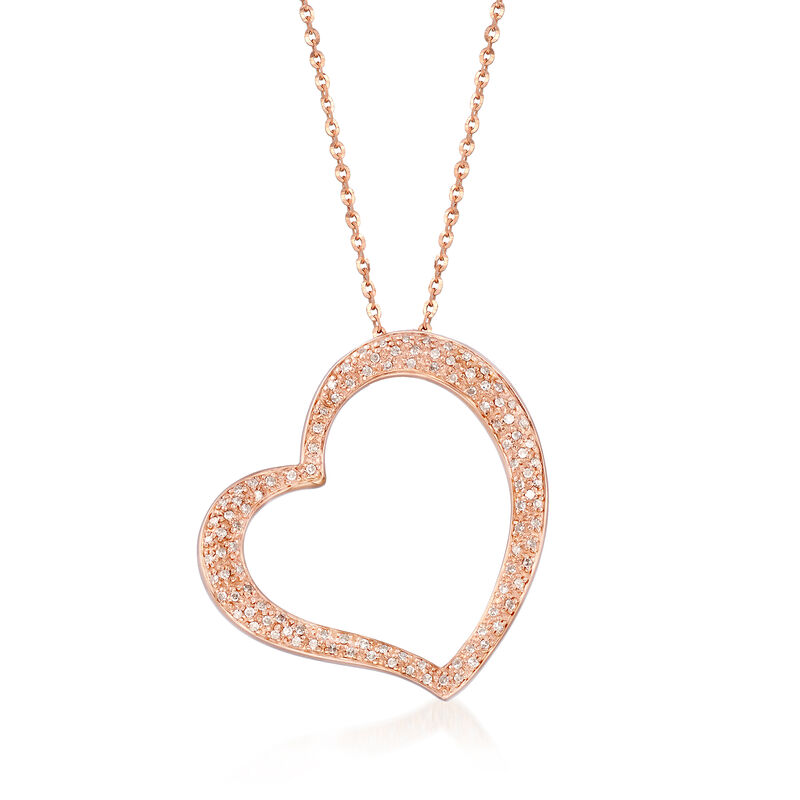 .30 ct. t.w. Diamond Open-Space Heart Pendant Necklace in 14kt Rose Gold. 16&quot; image number 1