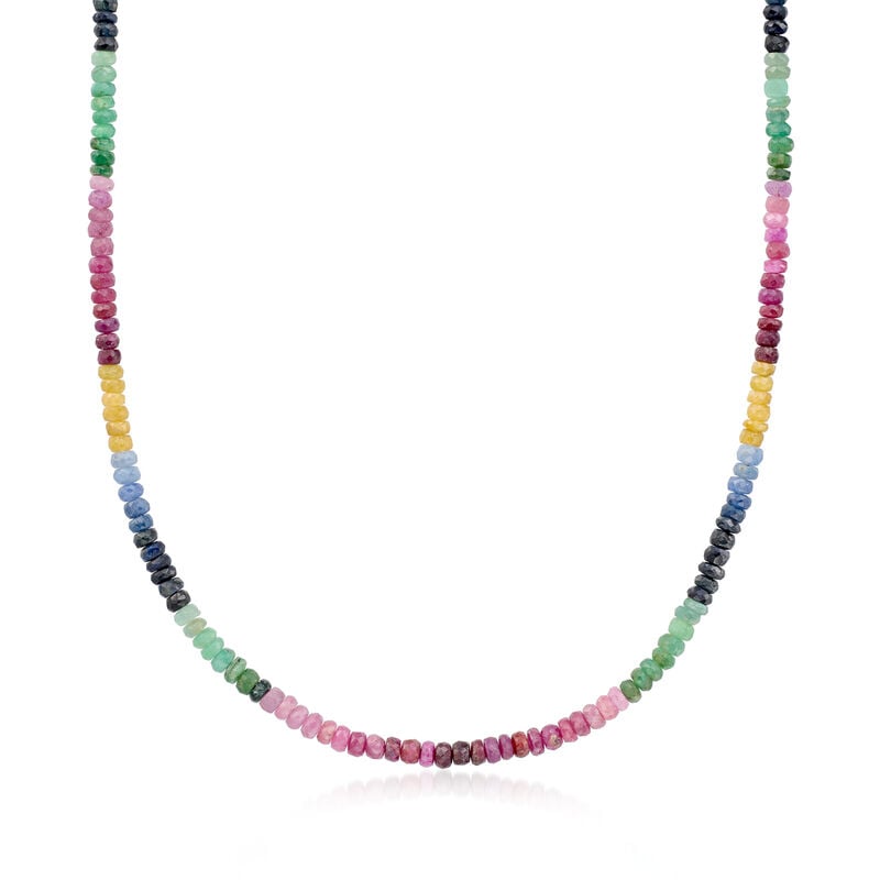50.00 ct. t.w. Multicolored Sapphire Bead Necklace in Sterling Silver image number 0