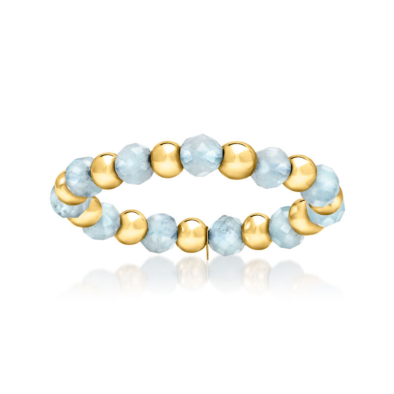 Aquamarine Bead Stretch Ring with 14kt Yellow Gold image number 0