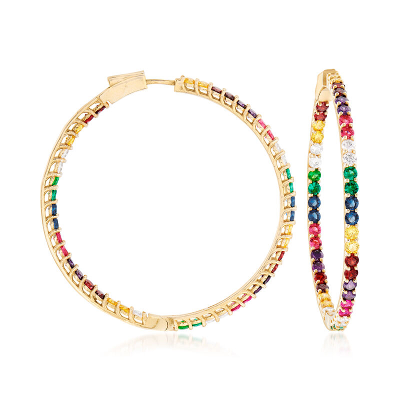 2.50 ct. t.w. Multicolored CZ Inside-Outside Hoop Earrings in 18kt Gold Over Sterling image number 0