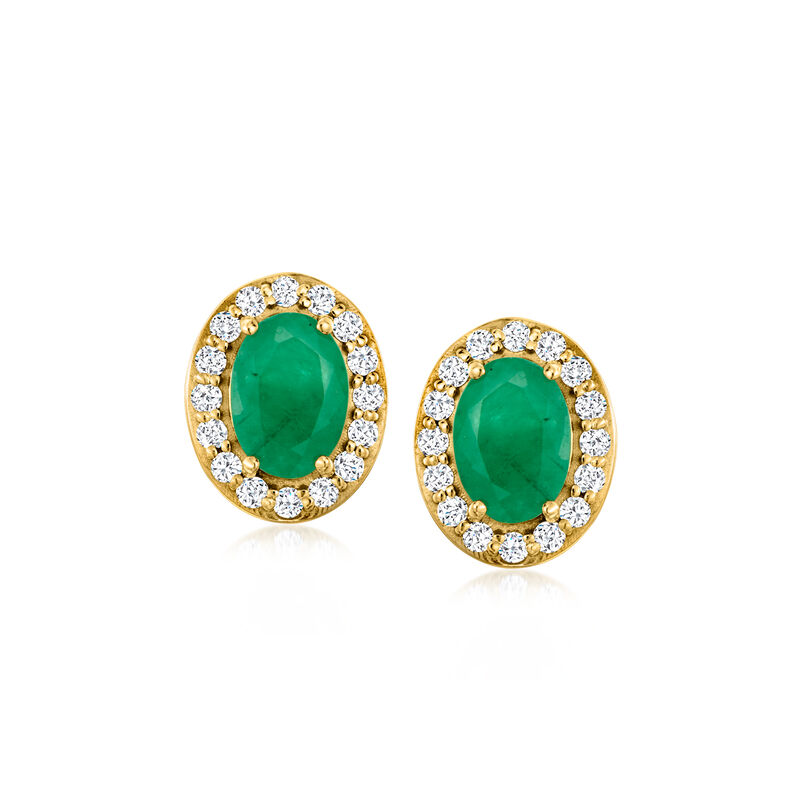 1.60 ct. t.w. Emerald Earrings with .33 ct. t.w. Diamonds in 18kt Yellow Gold image number 0