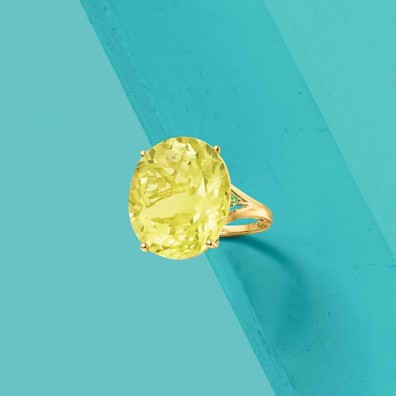 20.00 Carat Lemon Quartz Ring in 14kt Yellow Gold image number 4