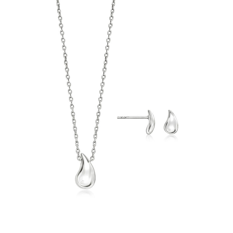 Italian Sterling Silver Jewelry Set: Teardrop Earrings and Necklace. 18&quot; image number 1