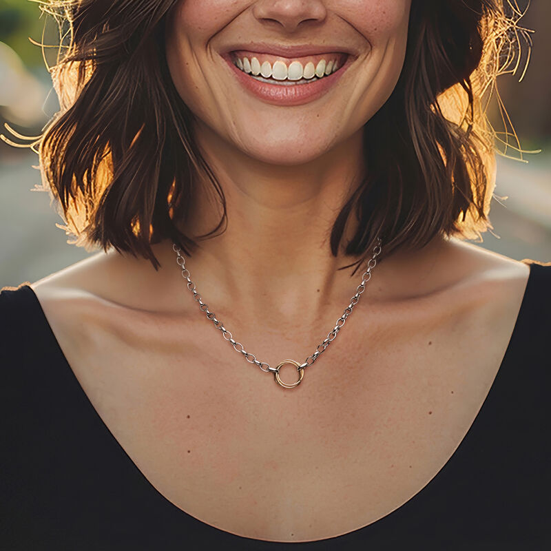 Sterling Silver and 14kt Yellow Gold Multi-Circle Rolo-Chain Necklace. 18" image number 0