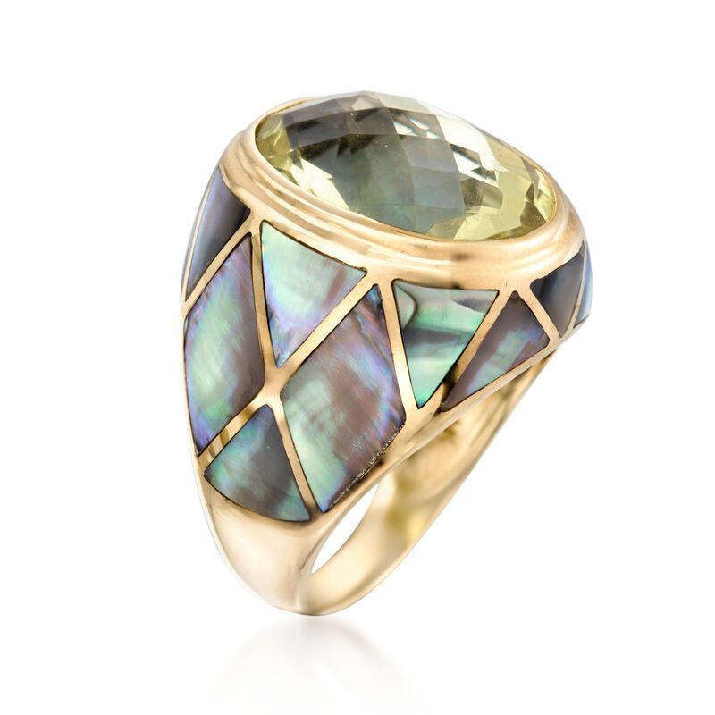 Lime Quartz and Abalone Shell Ring in 14kt Yellow Gold image number 2