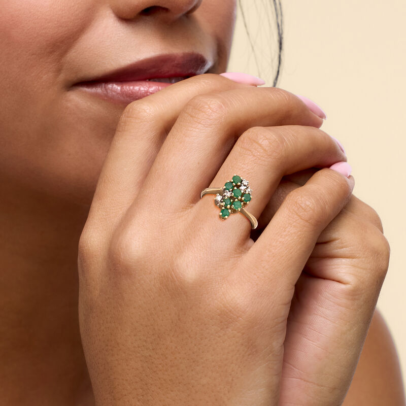 C. 1990 Vintage .35 ct. t.w. Emerald Cluster Ring with Diamonds in 14kt Yellow Gold. Size 6.5 image number 1