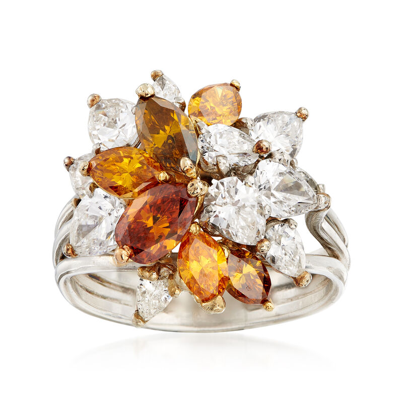 C. 1990 Vintage 4.50 ct. t.w. Multicolored Diamond Cluster Ring in Platinum and 18kt Yellow Gold. Size 8 image number 0