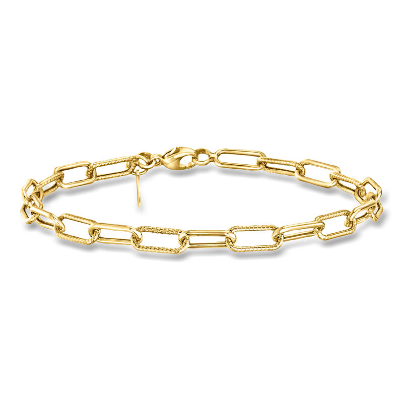 Italian 14kt Yellow Gold Roped and Polished Paper Clip Link Bracelet image number 0