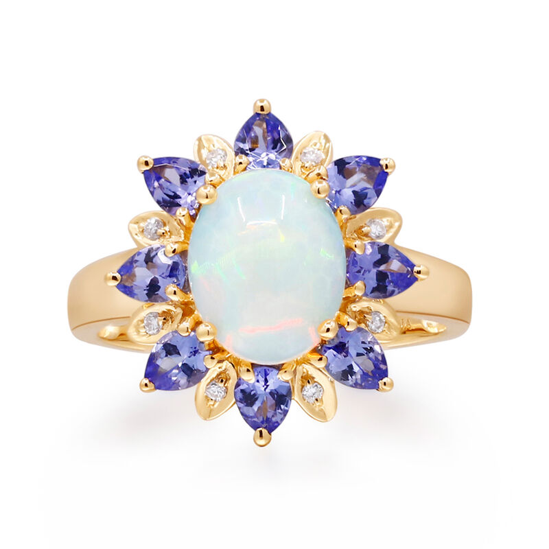 Ethiopian Opal Ring with 1.30 ct. t.w. Tanzanite and Diamond Accents in 14kt Yellow Gold image number 0