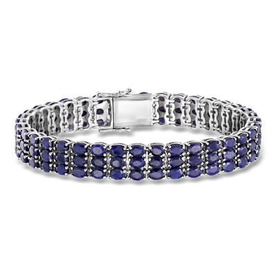 30.00 ct. t.w. Sapphire Three-Row Tennis Bracelet in Sterling Silver