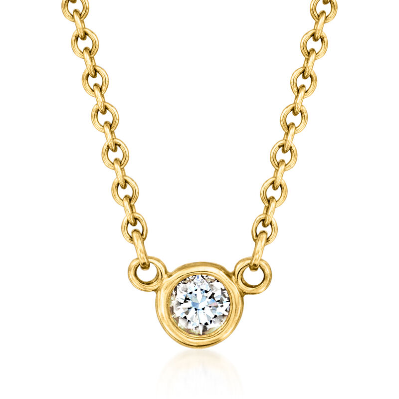 C. 2000 Vintage Tiffany Jewelry Bezel-Set Diamond Solitaire Necklace in 18kt Yellow Gold. 16&quot; image number 0