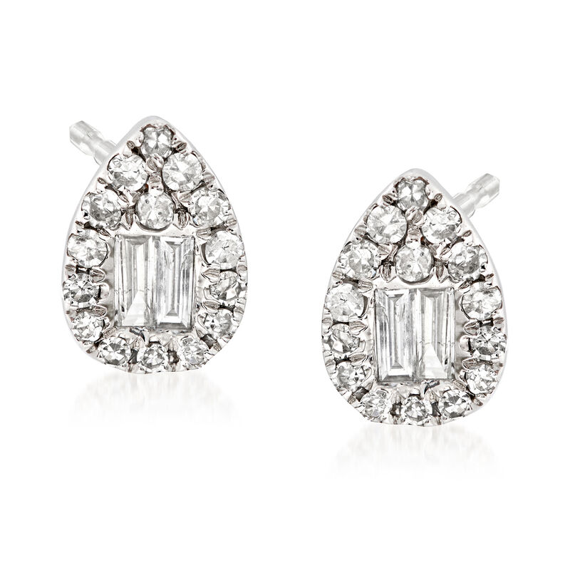 .30 ct. t.w. Baguette and Round Diamond Teardrop Earrings in 18kt White Gold image number 0