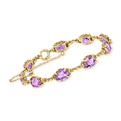C. 1960 Vintage 14.85 ct. t.w. Amethyst Link Bracelet in 14kt Yellow Gold