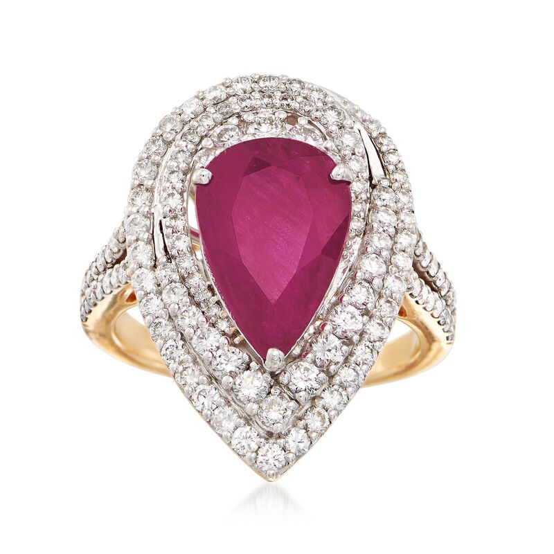 3.75 Carat Ruby and 1.35 ct. t.w. Diamond Ring in 18kt Yellow Gold image number 0