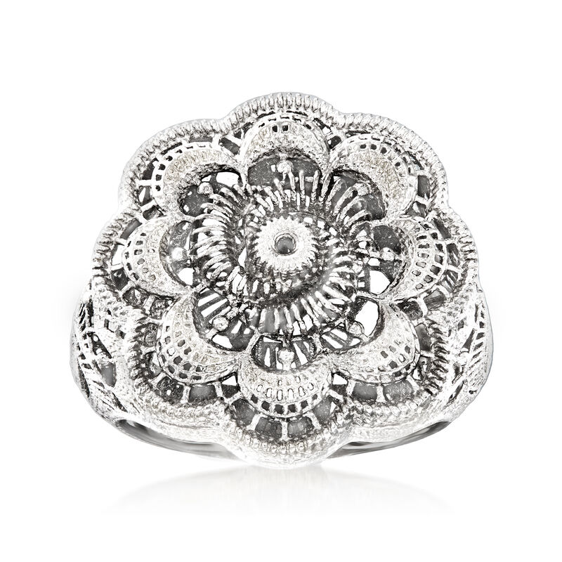 Italian Sterling Silver Openwork Lace Flower Ring image number 0