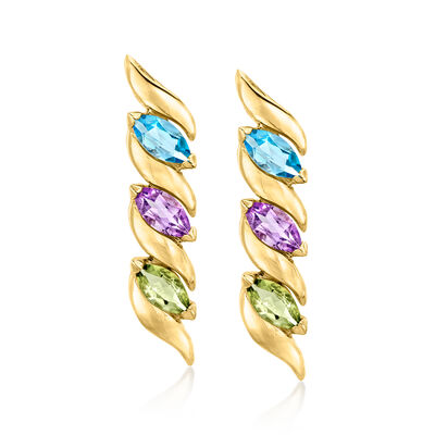 C. 1990 Vintage 3.30 ct. t.w. Multi-Gemstone Drop Earrings in 14kt Yellow Gold