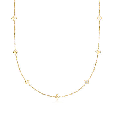 Roberto Coin "Tiny Flower" .18 ct. t.w. Diamond Flower Station Necklace in 18kt Yellow Gold