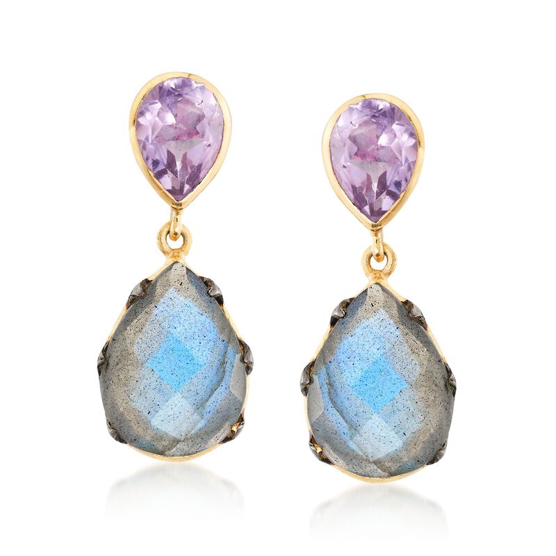Labradorite and 6.00 ct. t.w. Amethyst Drop Earrings in Two-Tone Sterling Silver  image number 0