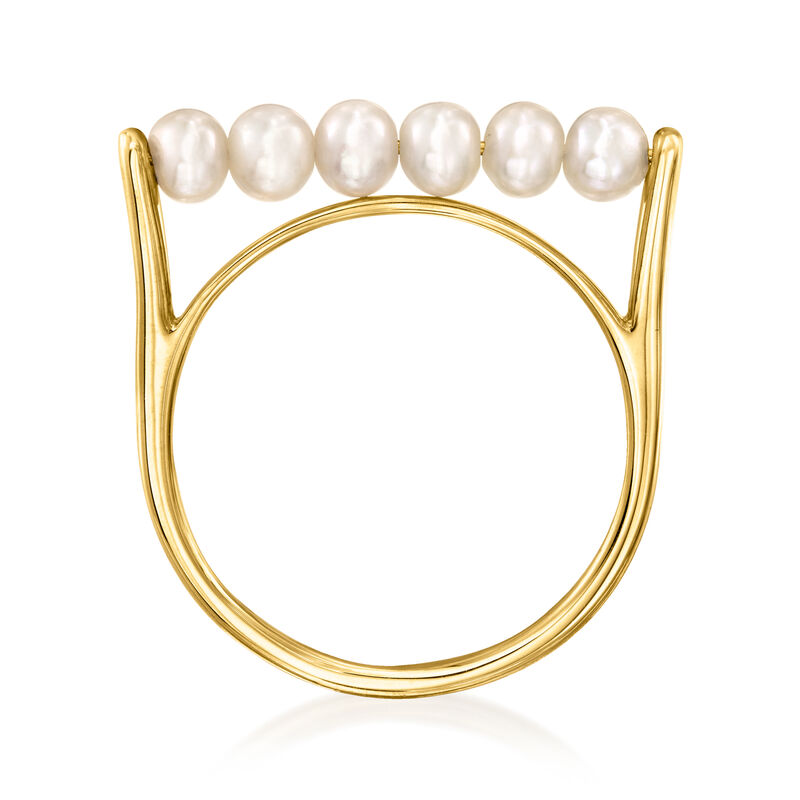3-3.5mm Cultured Pearl Bar Ring in 14kt Yellow Gold image number 3