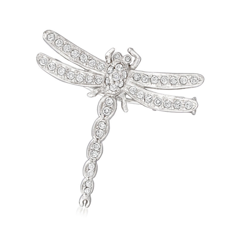C. 1980 Vintage .53 ct. t.w. Diamond Dragonfly Pin/Pendant Necklace in 18kt White Gold image number 2
