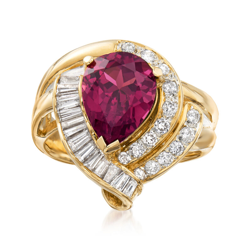 C. 1980 Vintage 3.70 Carat Pink Rhodolite Garnet and .85 ct. t.w. Diamond Ring in 18kt Yellow Gold. Size 6.5 image number 0