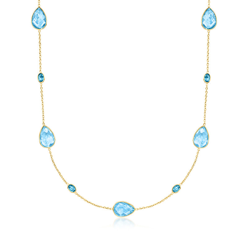 30.00 ct. t.w. Swiss Blue Topaz Station Necklace with 3.30 ct. t.w. London Blue Topaz in 18kt Gold Over Sterling. 18&quot; image number 1