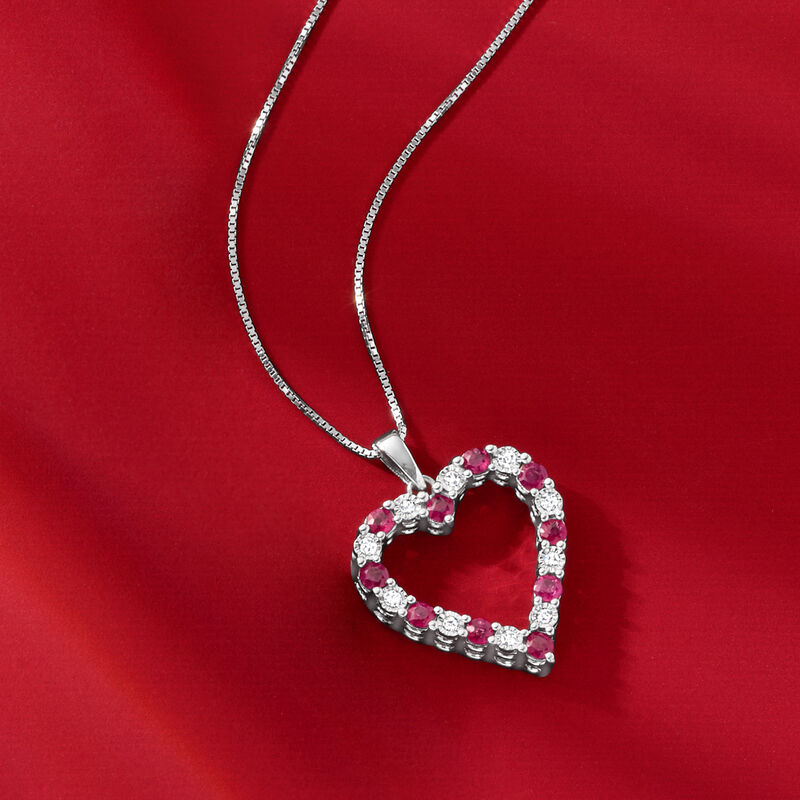 .90 ct. t.w. Ruby and .15 ct. t.w. Diamond Heart Pendant Necklace in Sterling Silver image number 3