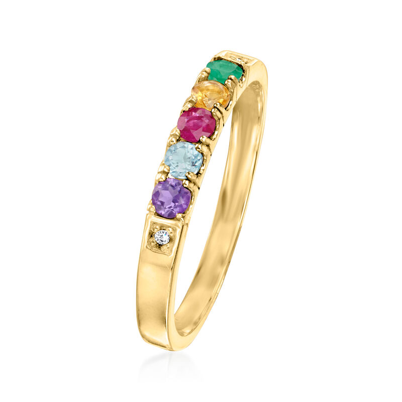 Personalized Ring with Diamond Accents in 14kt Gold - 3 to 7 Birthstones image number 4