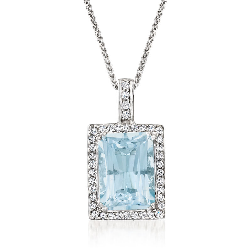 5.50 Carat Aquamarine and .24 ct. t.w. Diamond Pendant Necklace in 14kt White Gold image number 0