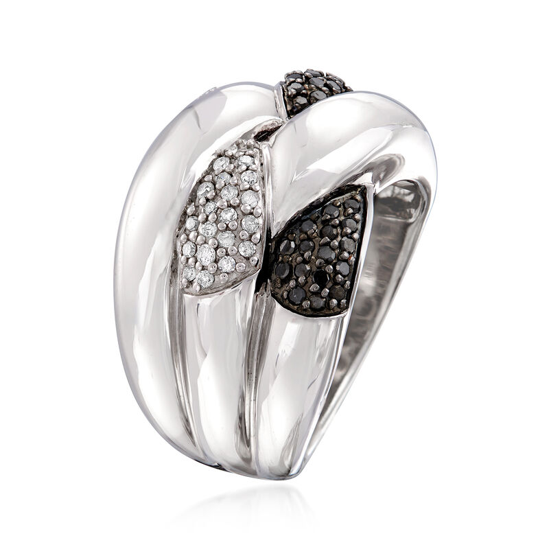 .50 ct. t.w. Black and White Diamond Crisscross Ring in Sterling Silver image number 2
