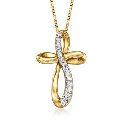 C. 1990 Vintage .40 ct. t.w. Diamond Cross Pendant Necklace in 14kt Yellow Gold
