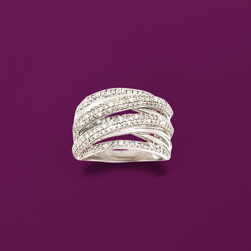 1.00 ct. t.w. Pave Diamond Highway Ring in 14kt White Gold image number 3