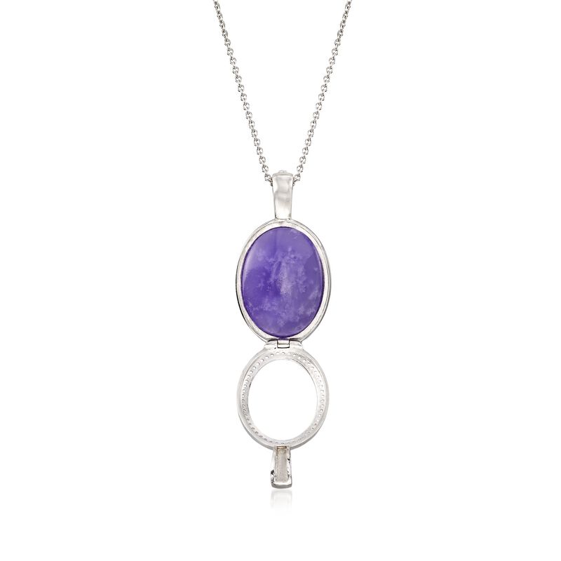 Multicolored Interchangeable Oval Jade Cabochon Pendant Necklace with .30 ct. t.w. White Topaz in Sterling. 18&quot; image number 2