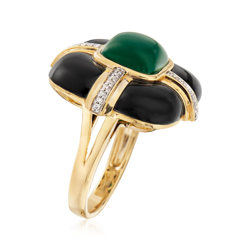 Black and Green Agate Ring with Diamonds in 18kt Yellow Gold Over Sterling image number 2