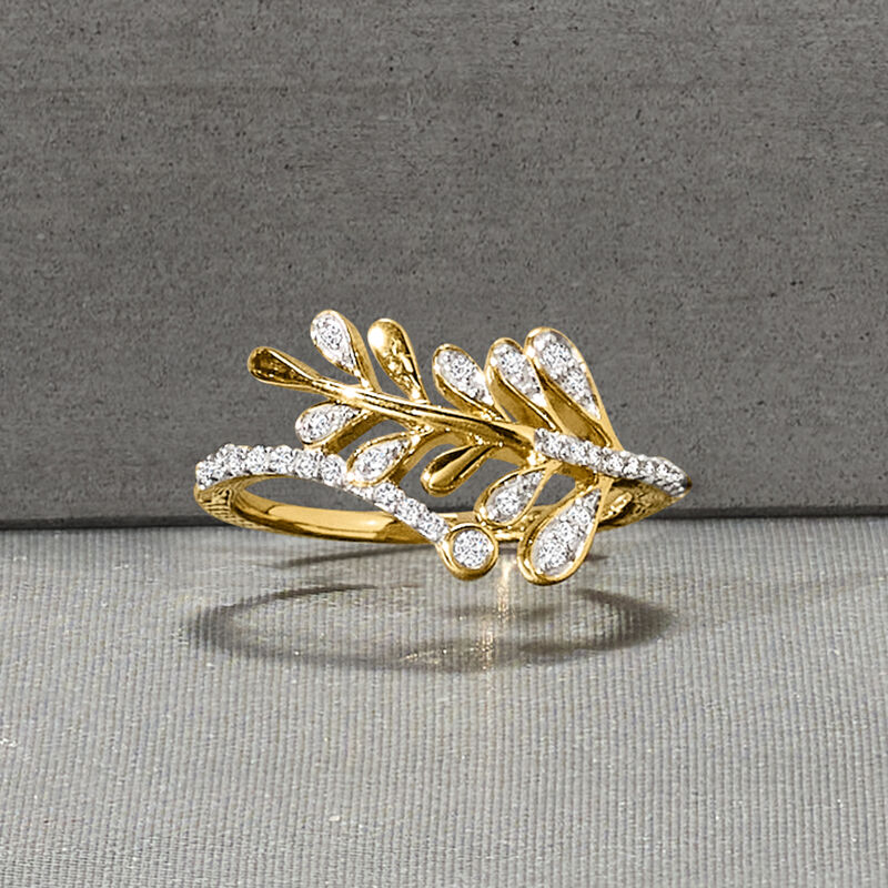 .20 ct. t.w. Diamond Leaf Bypass Ring in 18kt Gold Over Sterling image number 3