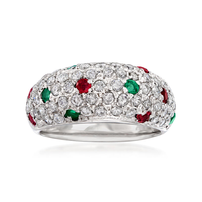 C. 2000 Vintage 1.01 ct. t.w. Diamond, .34 ct. t.w. Ruby and .30 ct. t.w. Emerald Ring in Platinum. Size 5.75 image number 0