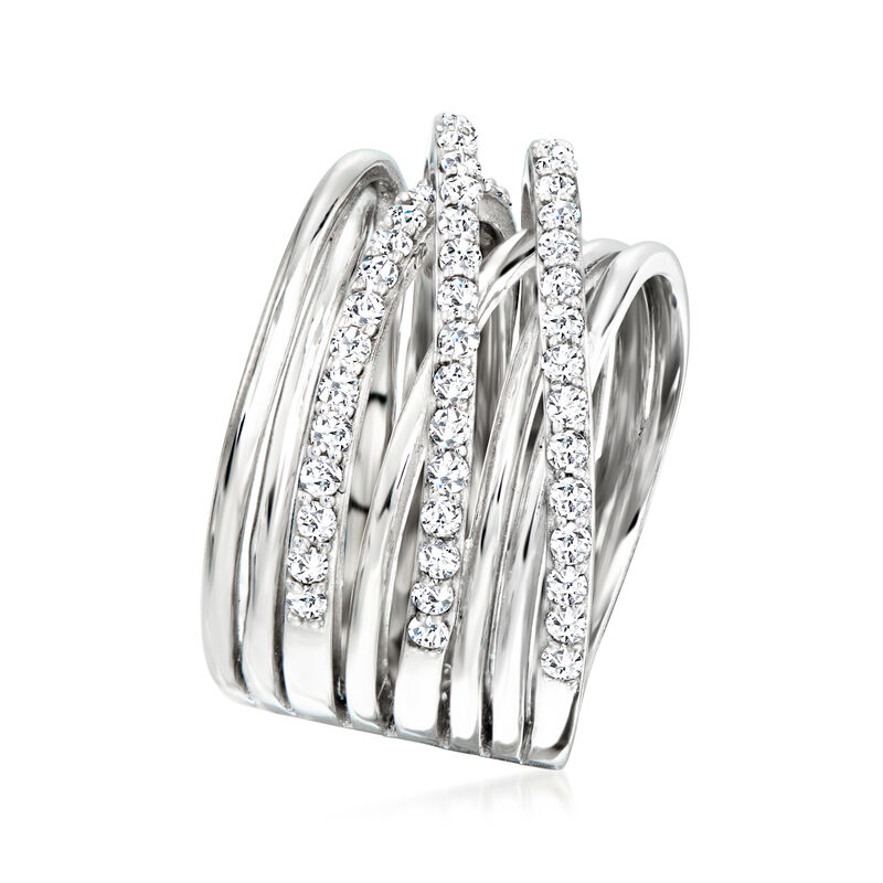 1.30 ct. t.w. White Zircon Highway Ring in Sterling Silver image number 2