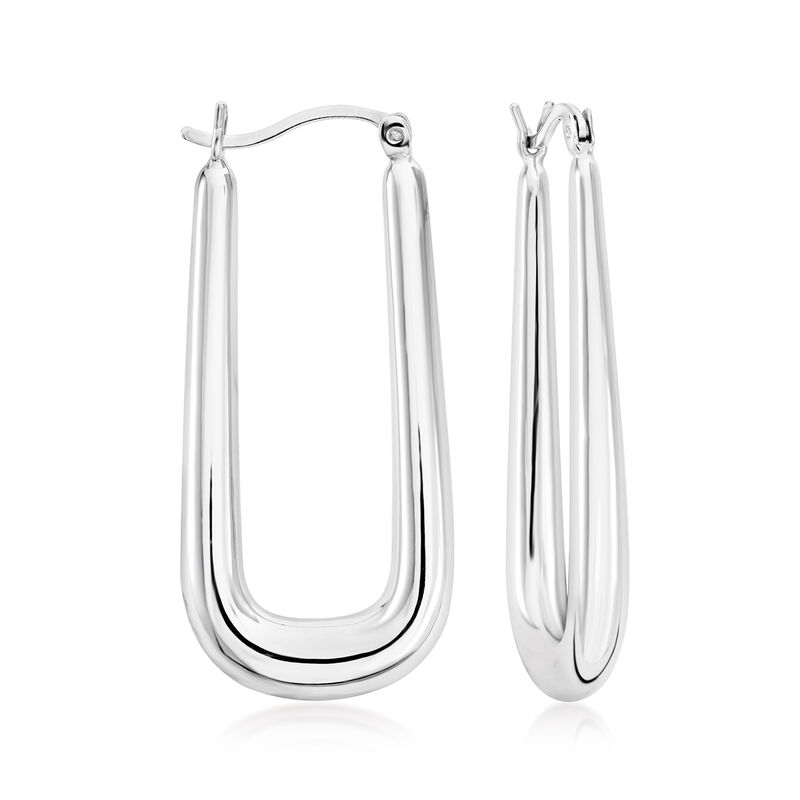 Sterling Silver U-Shaped Hoop Earrings. 1 1/2&quot; image number 0